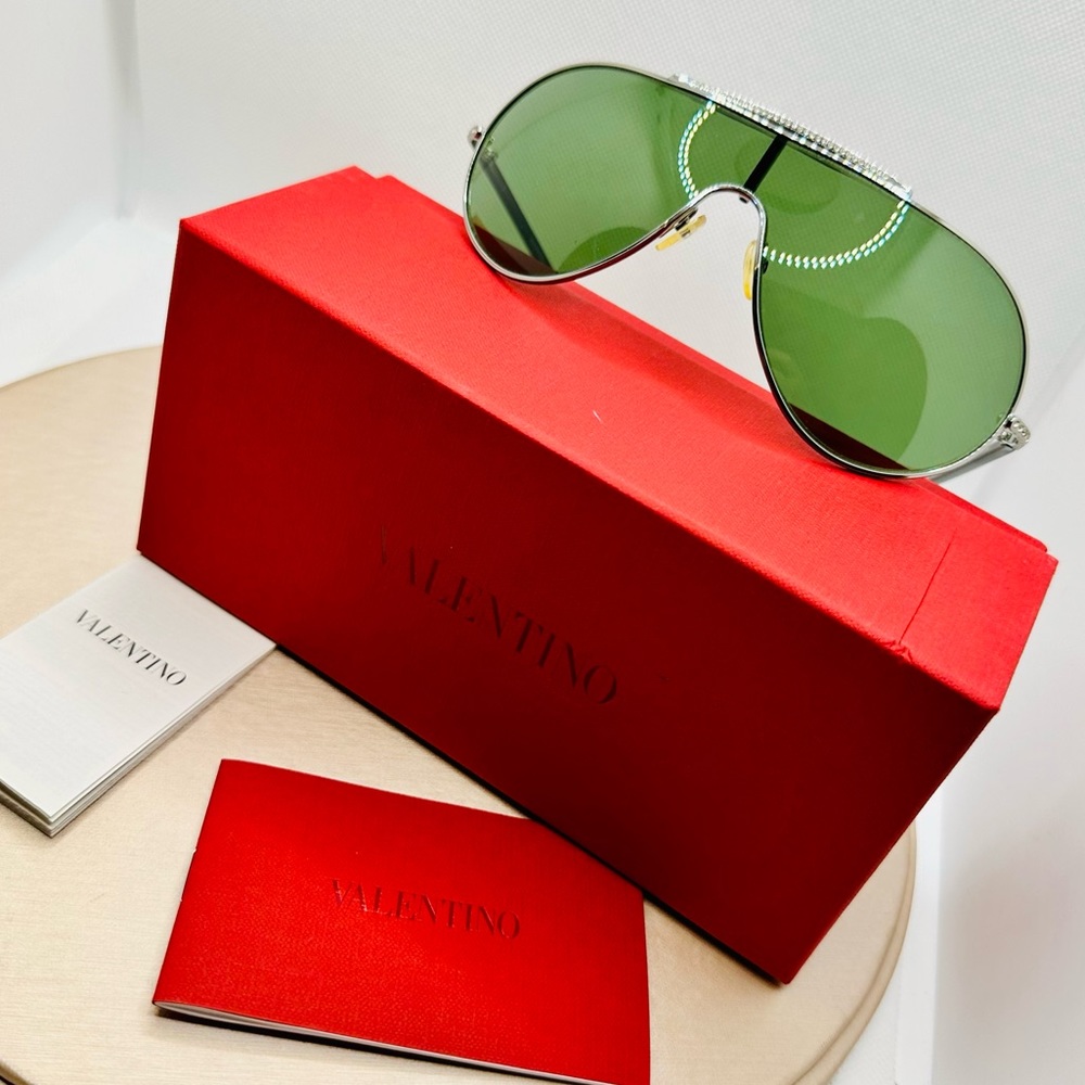 EUC Valentino 5401/S Green Shield Modern Sunglasses with Crystals